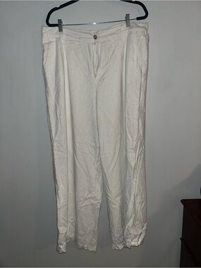 Women’s Casual Linen-Blend Wide Leg Pants in White